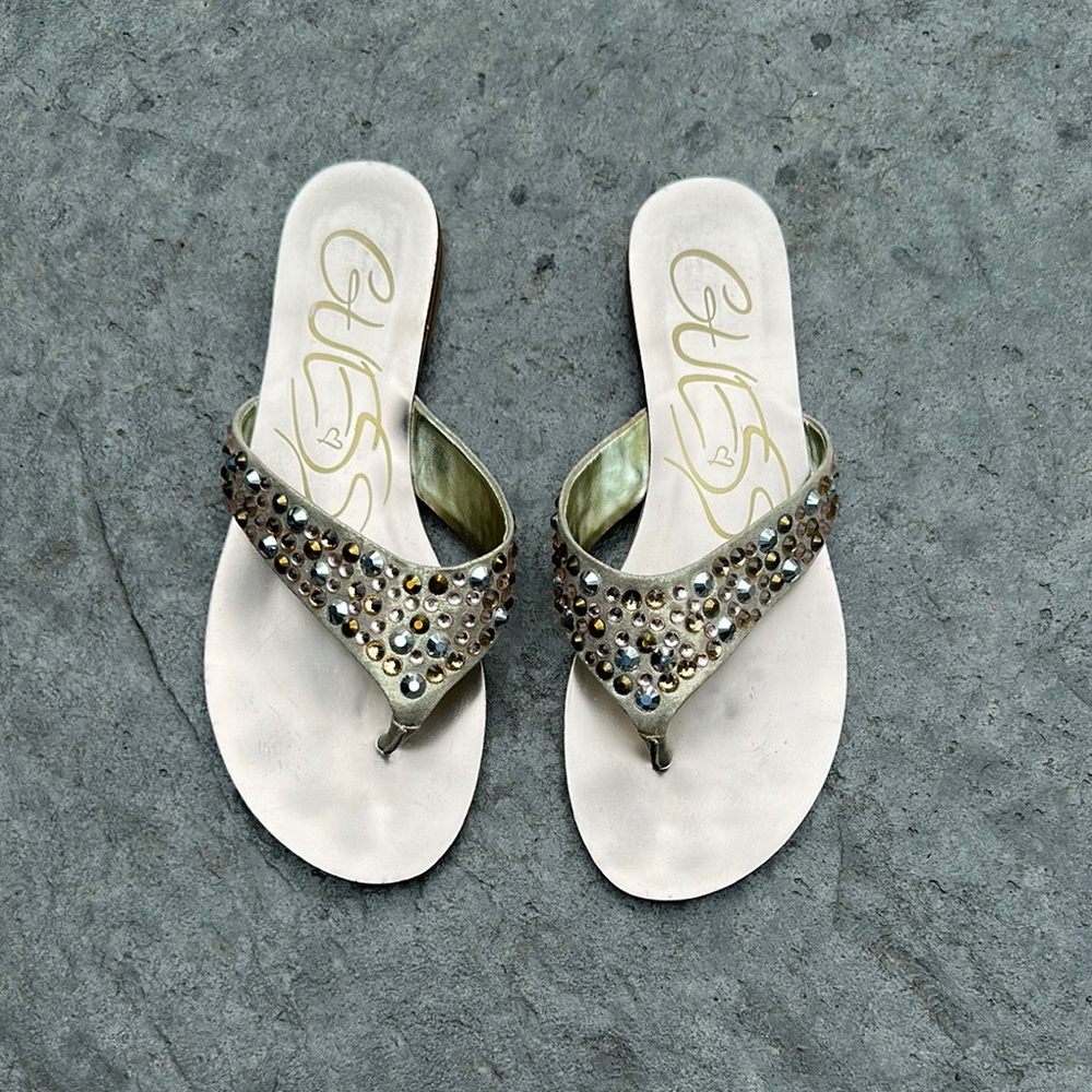 Guess Gold Rhinestone Sandals Size 8
